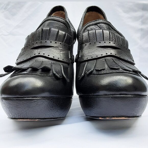 FRYE Naiya Kiltie Moc Black Leather Heels Size 11M - Picture 2 of 11
